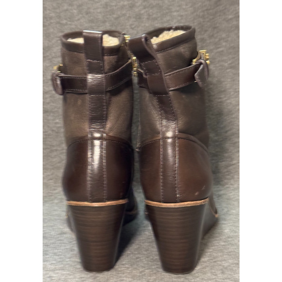Tory Burch Primrose Boots Brown Leather Faux Fur Zip Up - Womens 8 - Picture 11 of 13